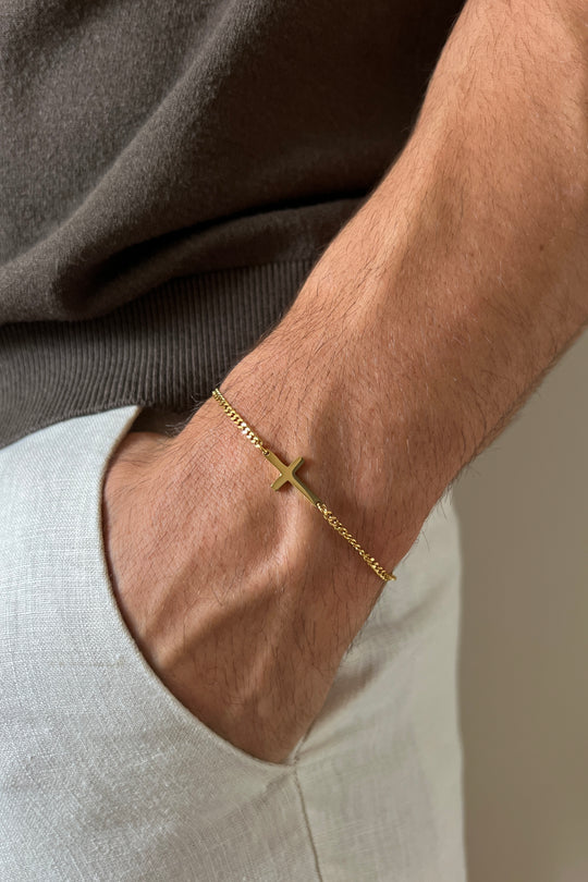 Cross Bracelet Gold 2mm